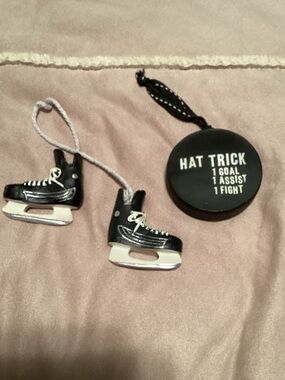 Hockey Skate Ornaments & 'Hat Trick' Puck Ornament - Black & White